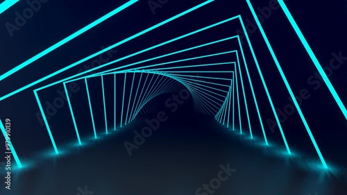 Futuristic interior background tunnel glowing colorful neon 3d animation