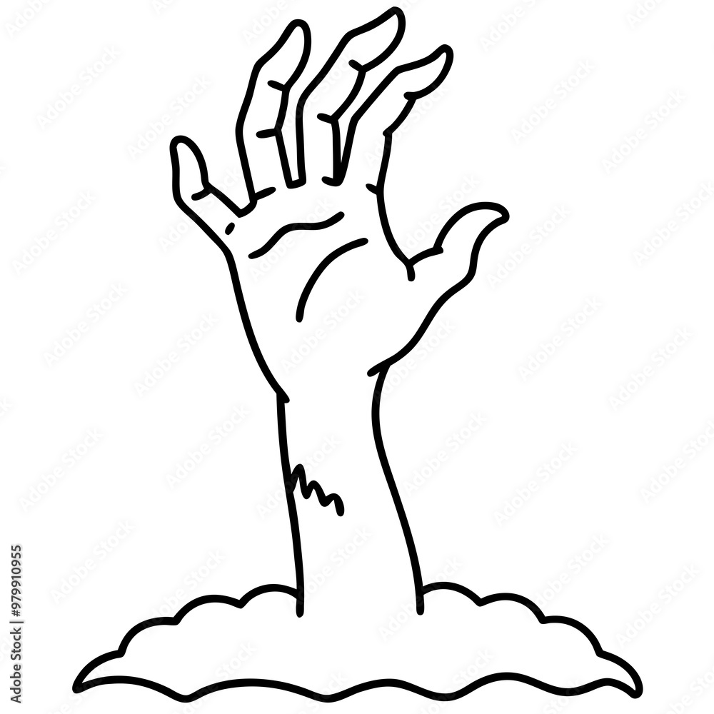 Fototapeta premium Vector Art of a Zombie Hand Emerging from the Ground with Outstretched Fingers