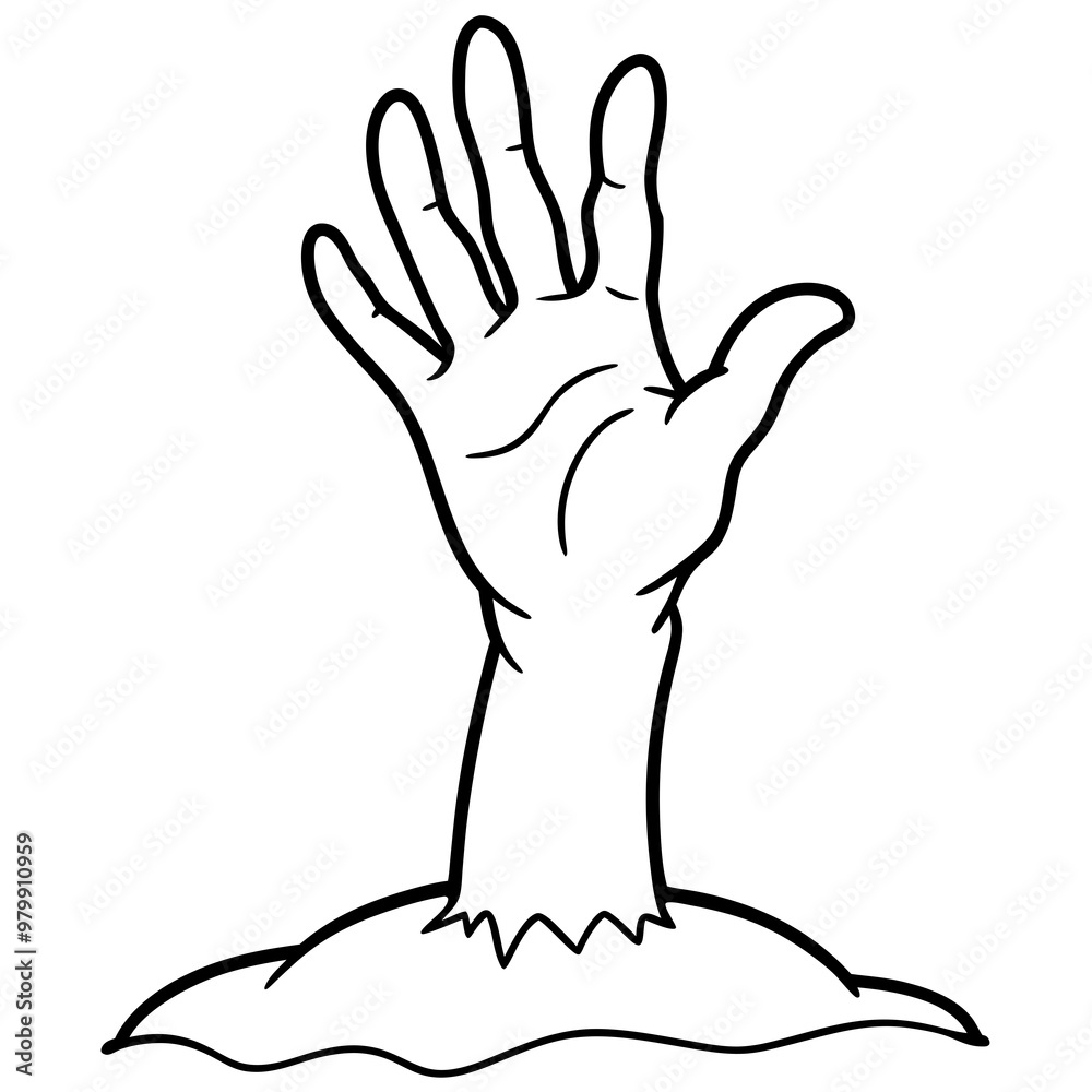 Obraz premium Vector Art of a Zombie Hand Emerging from the Ground with Outstretched Fingers