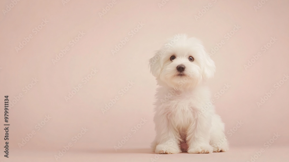 A playful Coton De Tulear puppy sitting on a light solid color background, showcasing its fluffy white coat and bright eyes A playful Coton De Tulear puppy sitting on a light solid color background, showcasing its fluffy white coat and bright eyes