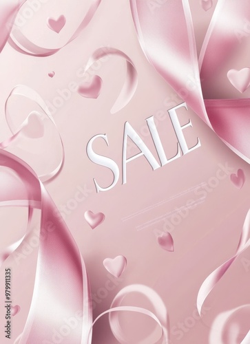 Elegant and romantic sale background with hearts and ribbons