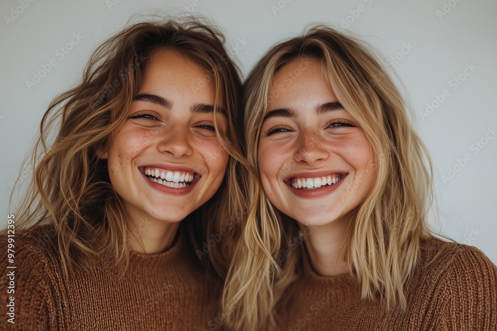 Obraz premium Cheerful Laughter: Best Friends Share Joy in a Studio Setting