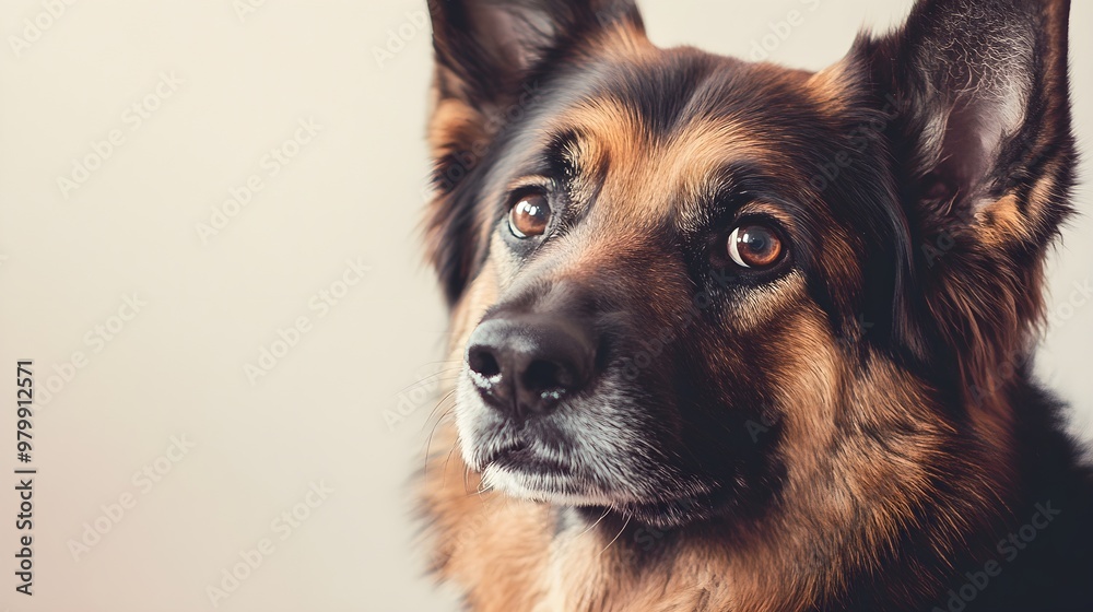 A close-up portrait of a Deutscher Wachtelhund with its expressive eyes and soft fur, set against a light solid color backdrop A close-up portrait of a Deutscher Wachtelhund with its expressive eyes and soft fur, set against a light solid color backdrop