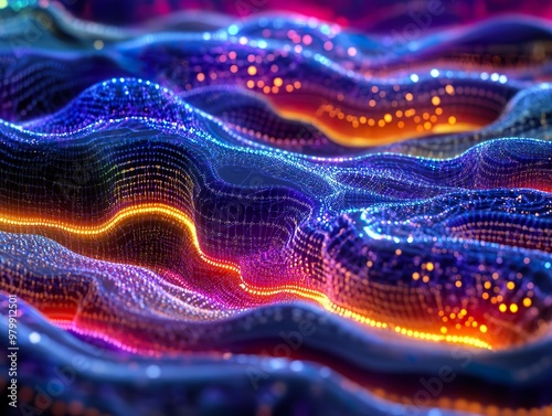 AI visualization with overlapping layers of neural maps, each with unique patterns glowing in different colors.