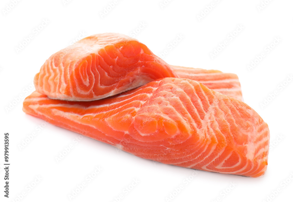 Pieces of fresh salmon isolated on white Pieces of fresh salmon isolated on white