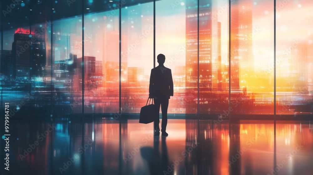 Silhouette of a Man Looking at Cityscape Silhouette of a Man Looking at Cityscape