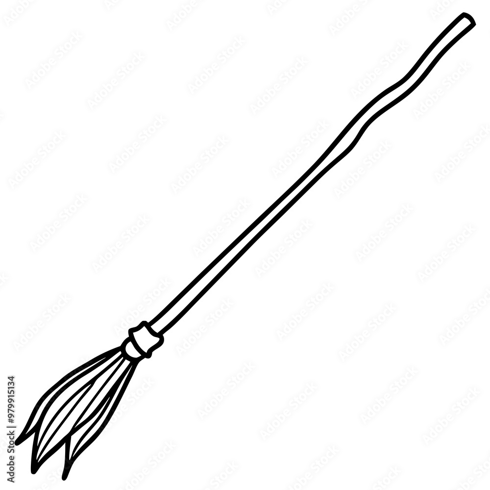 Rustic Broomstick with Twig Bristles - Vector Art Rustic Broomstick with Twig Bristles - Vector Art