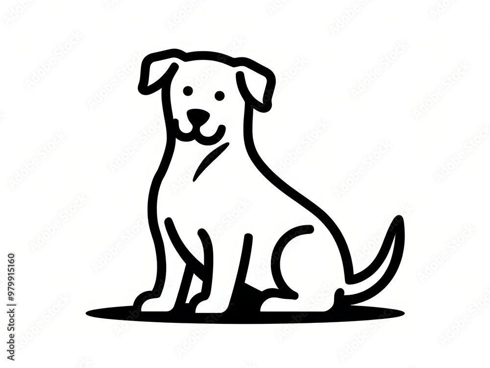 An black and white illustration of a dog sitting. An black and white illustration of a dog sitting.