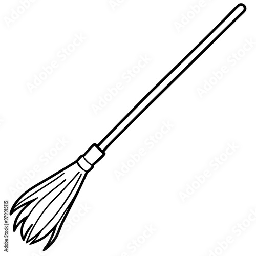 Rustic Broomstick with Twig Bristles - Vector Art