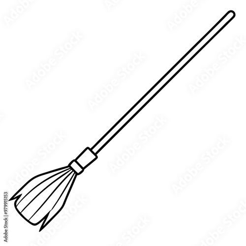 Rustic Broomstick with Twig Bristles - Vector Art