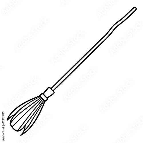 Rustic Broomstick with Twig Bristles - Vector Art