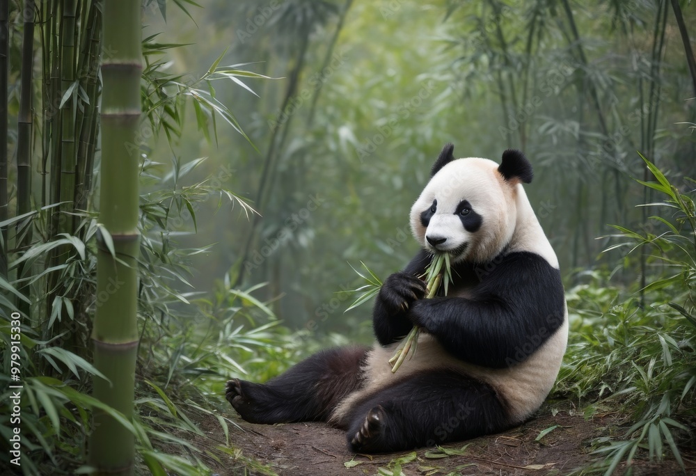 Obraz premium Panda amidst bamboo leaves
