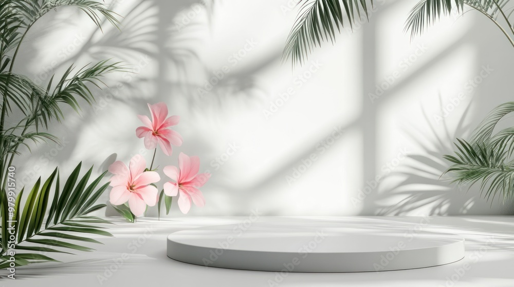 Minimalist White Background with Pink Flowers
