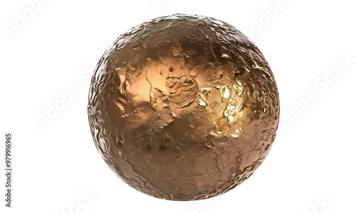 Realistic 3D animation of an abstract morphing liquid iridescent bronze gold sphere with a rough texture, rendered in UHD, white homogeneous background.  ball, natural, object, macro, metal