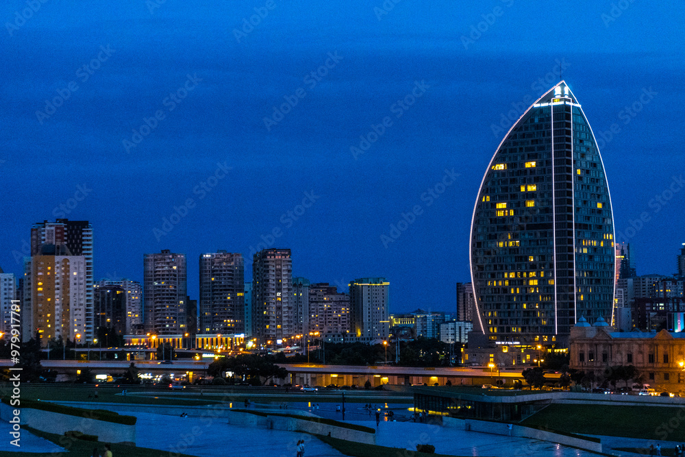 Fototapeta premium Night Capture of Urban City. Baku, Azerbaijan.