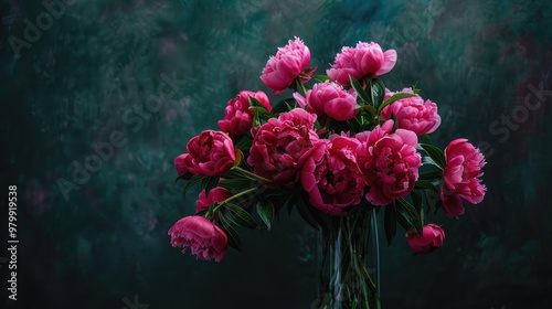 Wallpaper Mural Peonies bouquet in vase against dark backdrop Torontodigital.ca