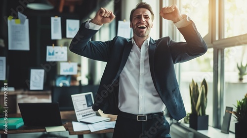 successful employee celebrating a business Achievement