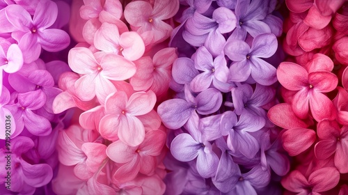  A tight shot of various flowers in hues of pink and purple against a pristine white backdrop