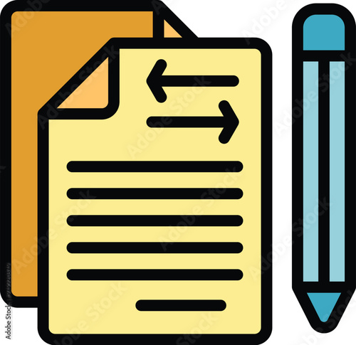 This icon features a document being edited with two way arrows and a pencil, symbolizing the process of revision and refinement
