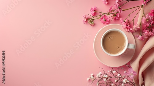 Pink background with coffee