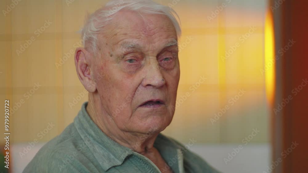 Elderly man with profound expression captured indoors, showcasing wisdom and life experience in soft lighting Elderly man with profound expression captured indoors, showcasing wisdom and life experience in soft lighting