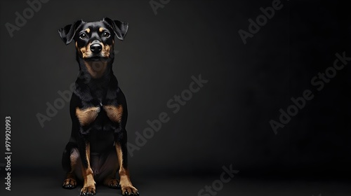 A Jagdterrier dog sitting proudly, showcasing its muscular build and keen gaze, with ample copy space for text photo