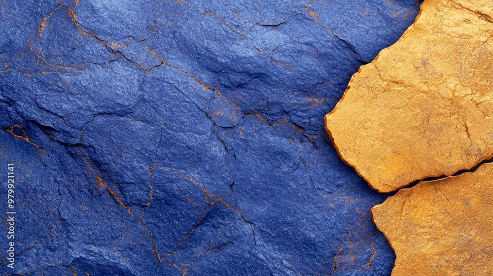 Naklejka premium surface marked with blue and yellow pigment Apparent split in the rock's heart
