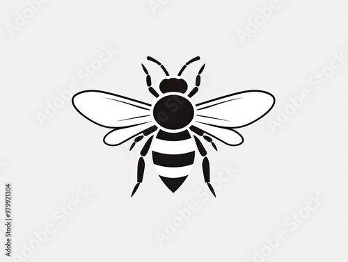 Black silhouette of a bee on a white background