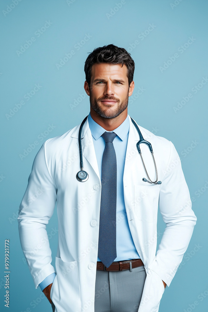 A man in a white lab coat and blue tie is smiling for the camera A man in a white lab coat and blue tie is smiling for the camera