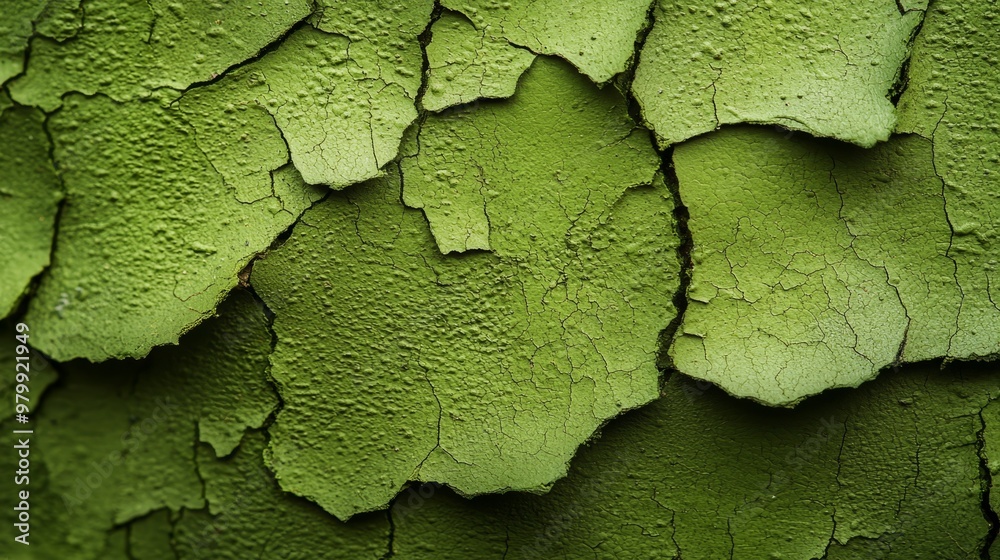 Obraz premium A tight shot of a green wall with peeling paint along its edges