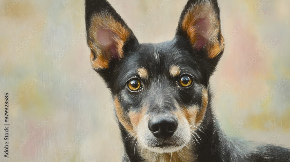 A close-up portrait of a Lancashire Heeler with expressive eyes and perky ears, set against a soft pastel background A close-up portrait of a Lancashire Heeler with expressive eyes and perky ears, set against a soft pastel background