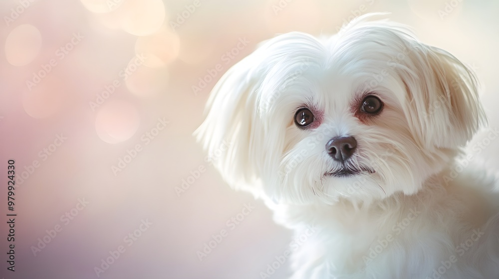 A close-up portrait of a Maltese dog with a sweet expression, against a soft pastel backdrop, highlighting its delicate features A close-up portrait of a Maltese dog with a sweet expression, against a soft pastel backdrop, highlighting its delicate features