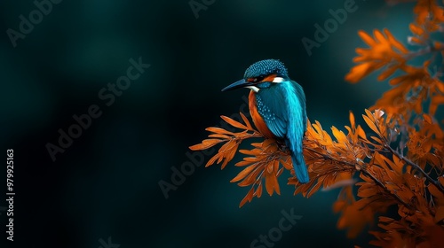 Obraz na płótnie A bird sits atop a tree branch, its head adorned by another bird with blue-orange plumage w salonie