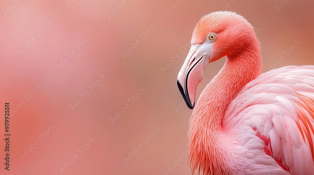 Obraz premium A tight shot of a rosy bird with an elongated neck and beak, surrounded by a softly blurred backdrop