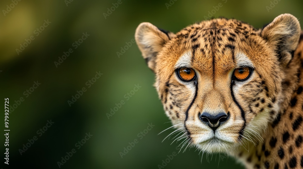 A tight shot of a cheetah's face, background blurred A tight shot of a cheetah's face, background blurred