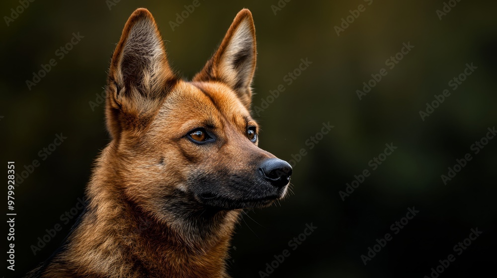 Fototapeta premium A tight shot of a dog's face against a softly blurred backdrop of trees