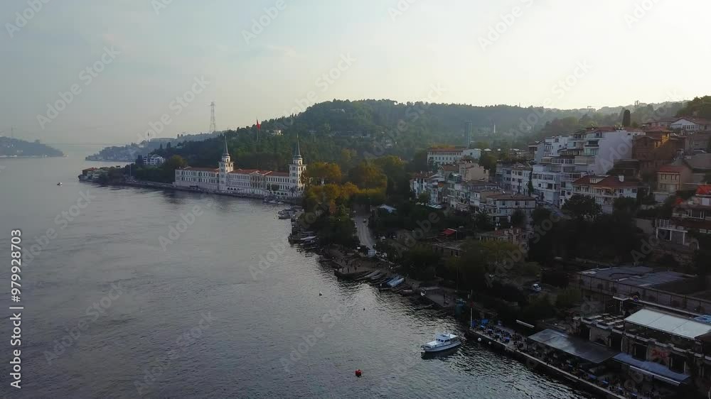 Kuleli High School Building at early morning in Istanbul. Aerial Shot
