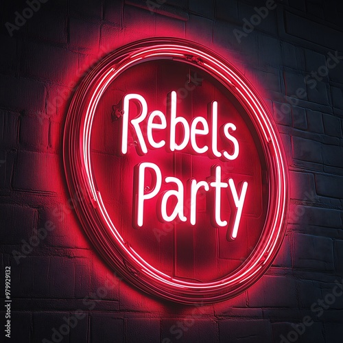 Bright Neon Rebels Party Sign in Circular Frame photo