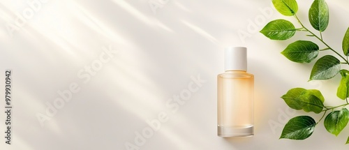 Wallpaper Mural  A bottle of perfume adjacent to a green, leafy plant on a white background Shadows cast the bottle's contour to its left Torontodigital.ca