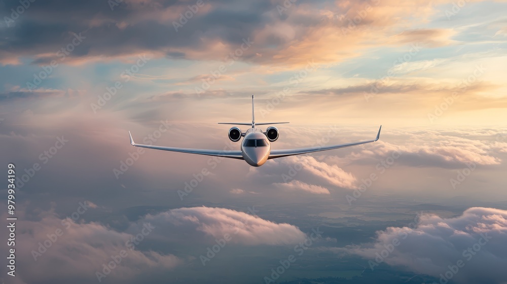 A plane flies through a cloudy sky with the sun peeking from behind, not over its back end, and without landing gear on its wings A plane flies through a cloudy sky with the sun peeking from behind, not over its back end, and without landing gear on its wings