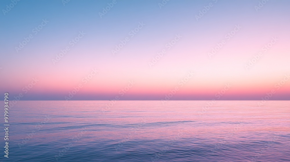 Pastel Hued Sunrise Over Tranquil Seascape with Reflective Surface Pastel Hued Sunrise Over Tranquil Seascape with Reflective Surface