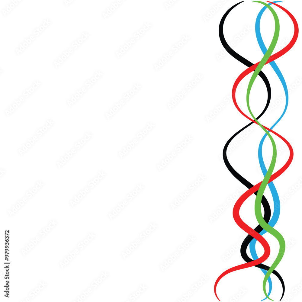 Fototapeta premium Abstract curly line with Olympic color. Abstract colorful wave background with Olympics ring colors. sport concept, multicolor striped frame, copy space for your text. Vector illustration.Eps file 84.