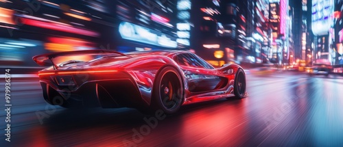 Racing car video game play in neon cyberpunk urban street speed background wallpaper AI generated image photo