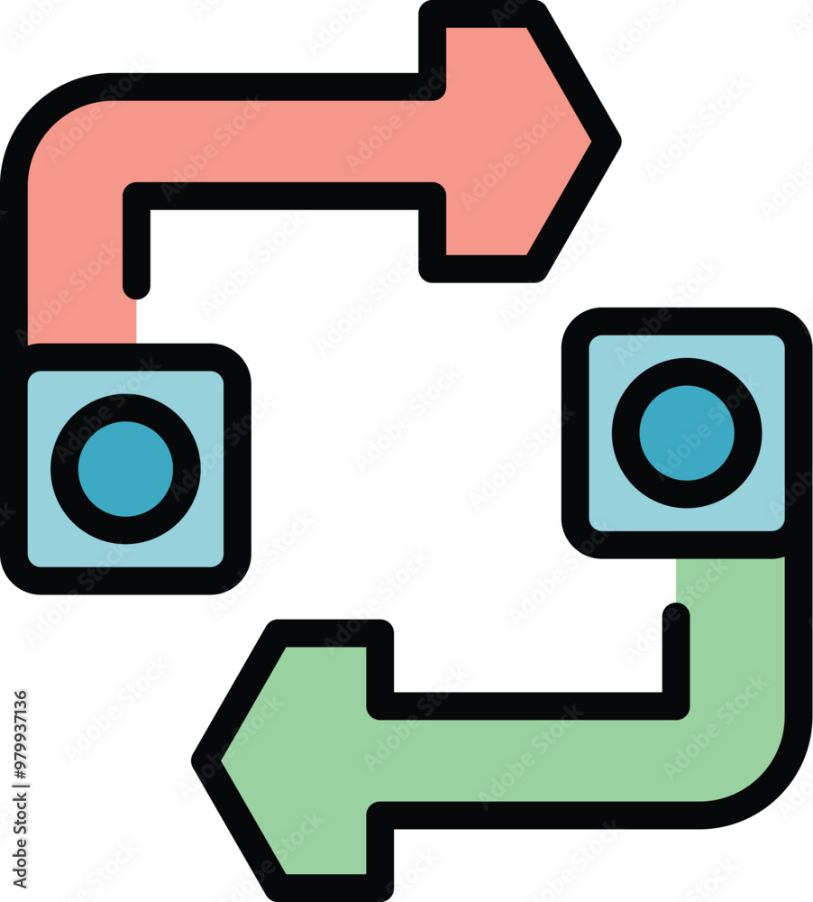 Simple icon of data exchange between two devices using arrows and circles, ideal for projects related to technology, communication, and data transfer Simple icon of data exchange between two devices using arrows and circles, ideal for projects related to technology, communication, and data transfer