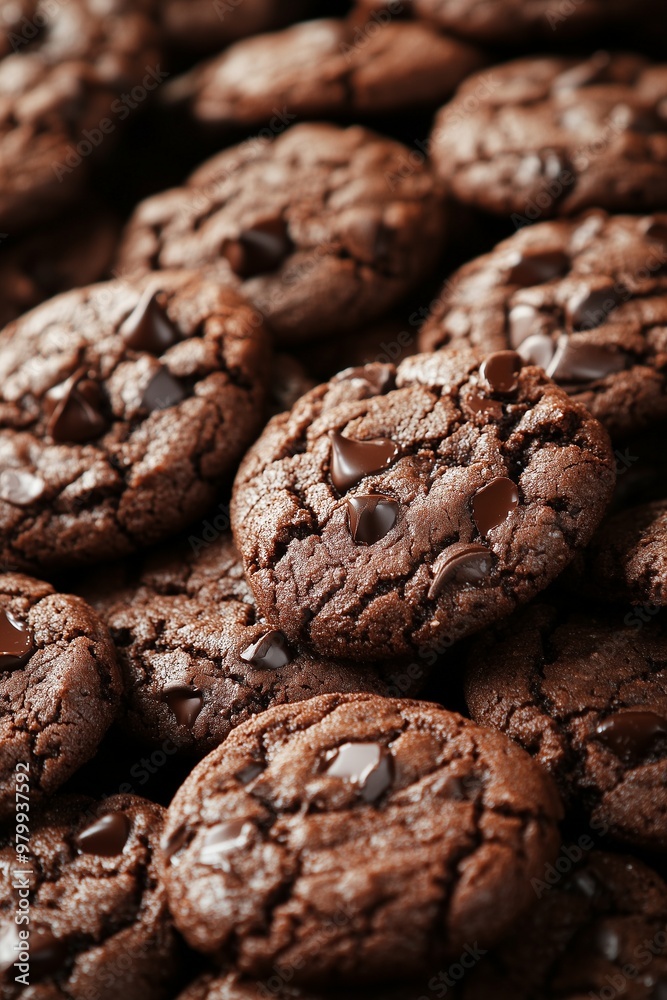 Freshly baked double chocolate chip cookies close-up Freshly baked double chocolate chip cookies close-up