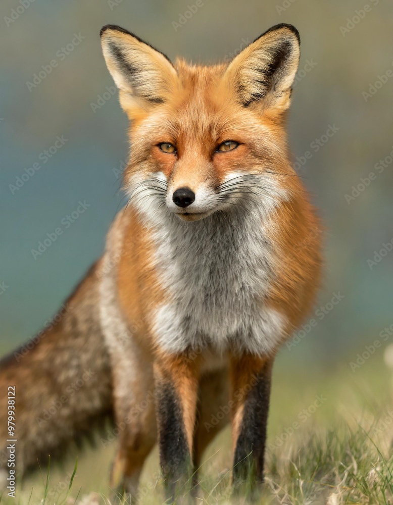 Isolated red fox with depth of field showcasing bushy tail and striking fur color Isolated red fox with depth of field showcasing bushy tail and striking fur color