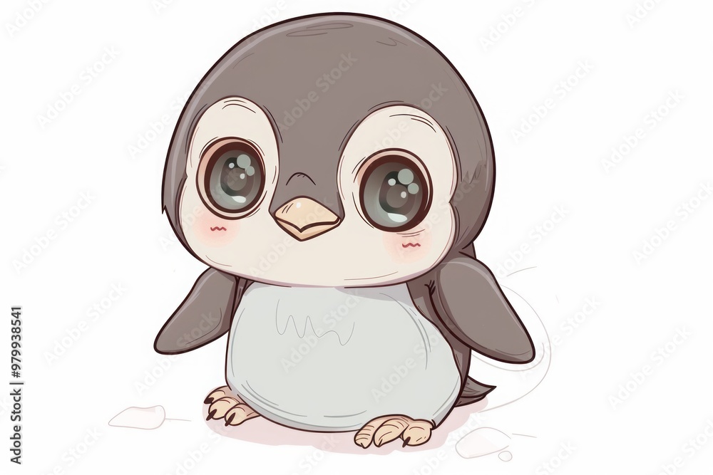 Fototapeta premium Cute baby penguin character on white background for greeting card design.