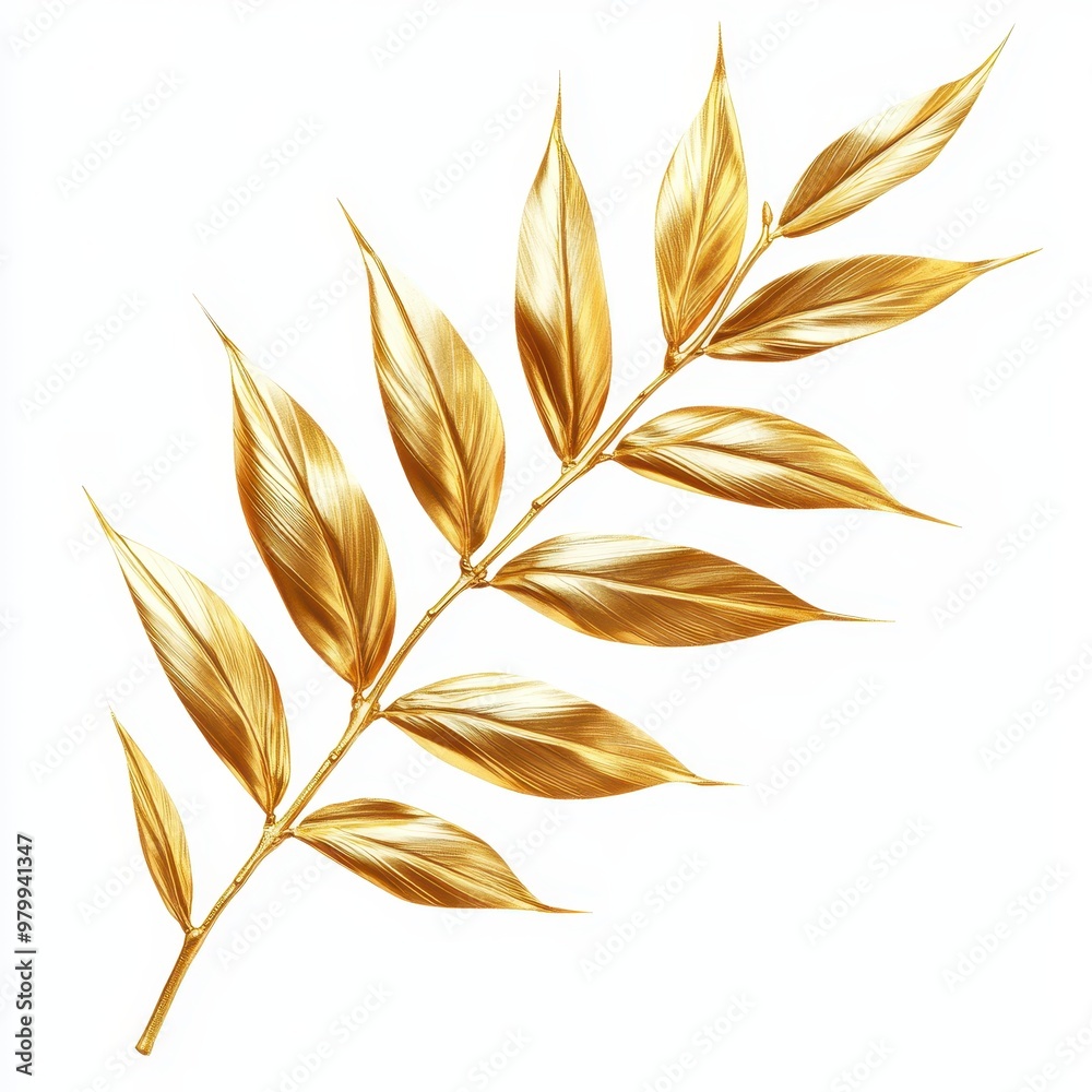 Elegant golden leaf branch isolated on white, perfect for nature themes, luxury design, and decorative backgrounds, white background Elegant golden leaf branch isolated on white, perfect for nature themes, luxury design, and decorative backgrounds, white background