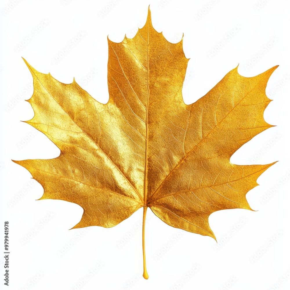 Obraz premium A vibrant golden maple leaf symbolizes autumn and nature's beauty, perfect for seasonal designs and environmental themes, white background