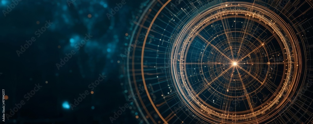 Fototapeta premium Holographic zodiac, cosmic alignment, dark tech style